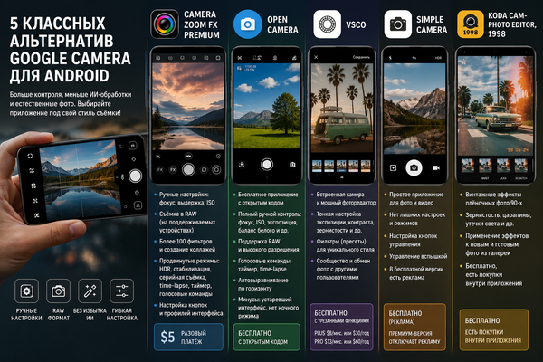 Топ-5 альтернатив приложению «Камера» на Pixel