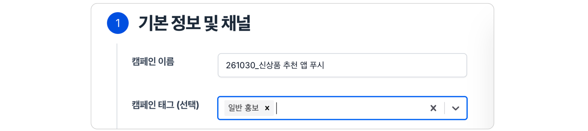 노티플라이 캠페인 태그 지정 화면