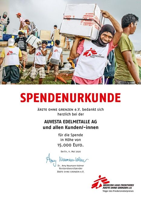 Gemeinsam gegen Corona: Auvesta Edelmetalle AG spendet 15.000 Euro für Ärzte ohne Grenzen