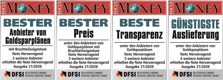 Auvesta Edelmetalle AG zählt zu Testsiegern im FOCUS-MONEY-Goldsparplan-Test und bewährt sich in der Corona-Krise