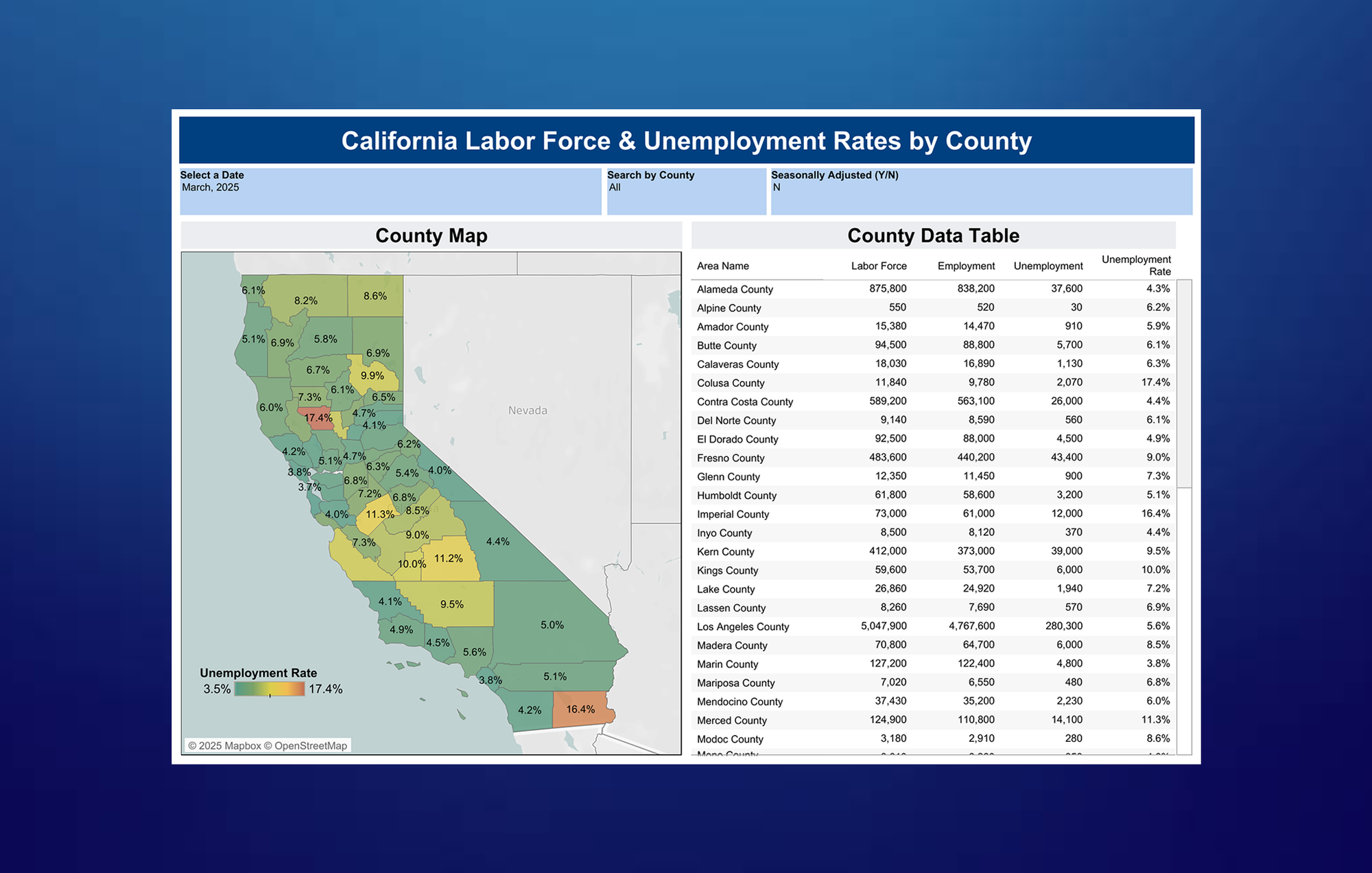 California Unemployment Rate by County – Interactive Map.