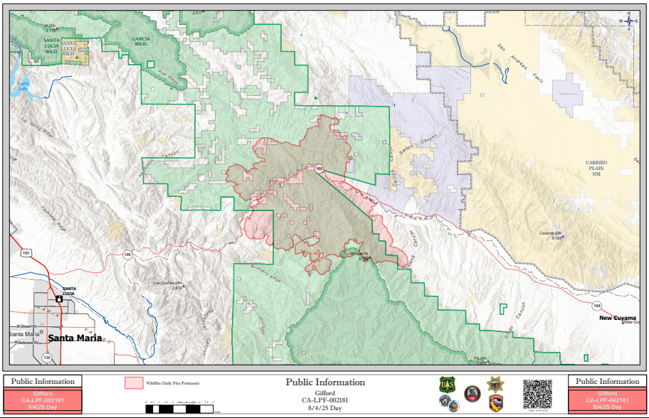 Gifford Fire Perimeter Map – August 4, 2025.