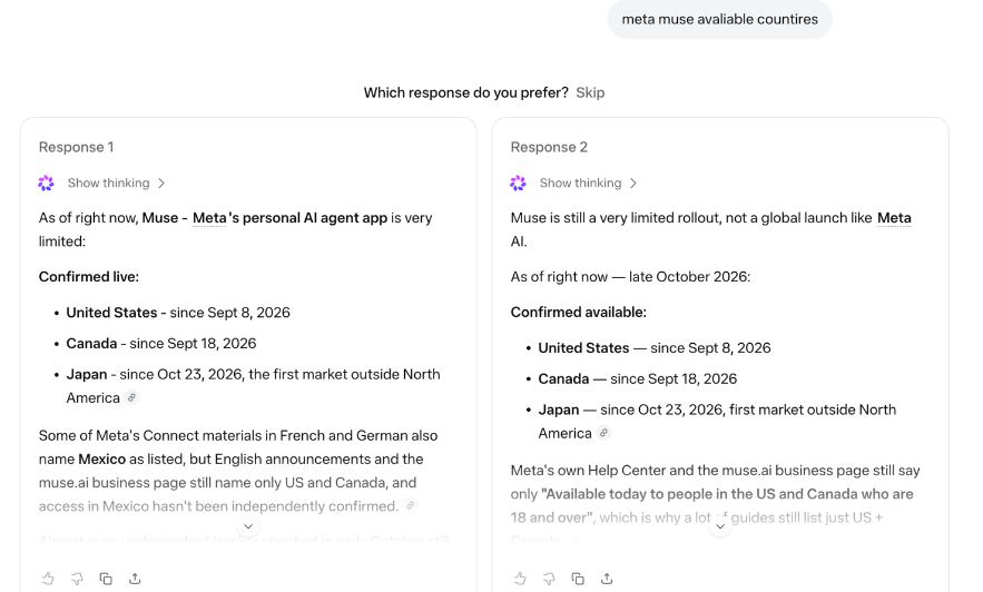 AI Search Citations list Meta Muse in Japan in ChatGPT’s answer from late October 2026.