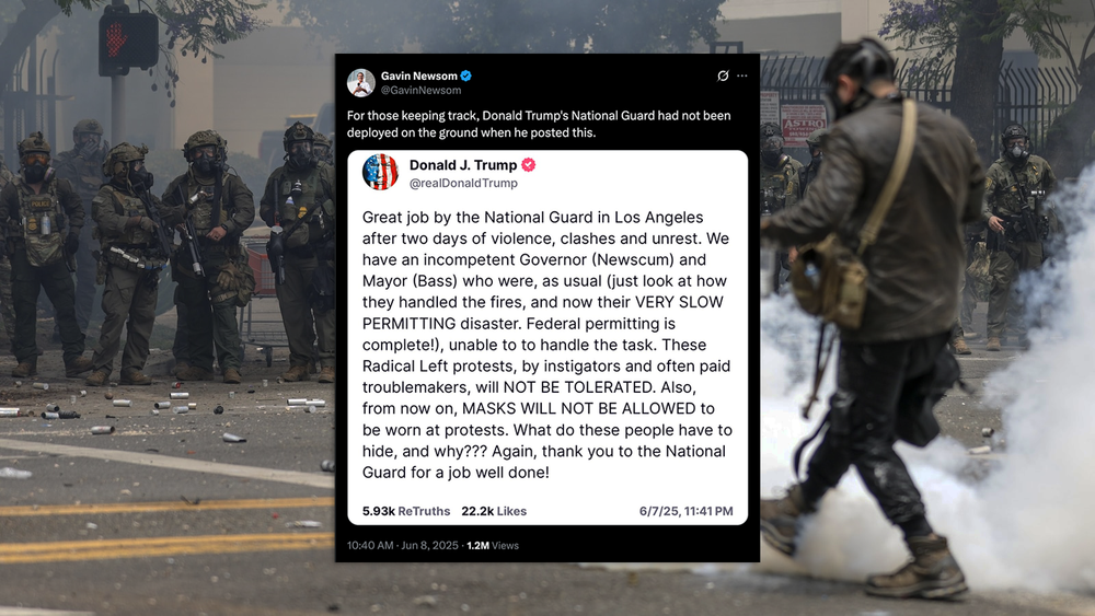 Newsom calls out Trump for premature praise of National Guard response amid L.A. ICE raid protests post image