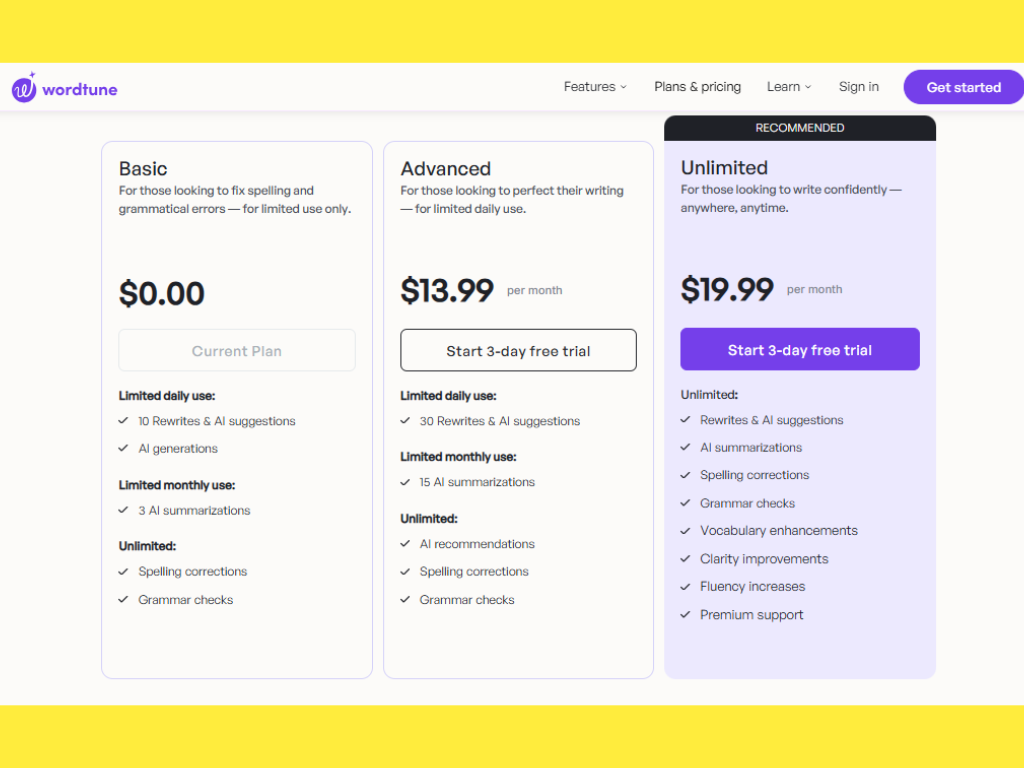 Wordtune Pricing