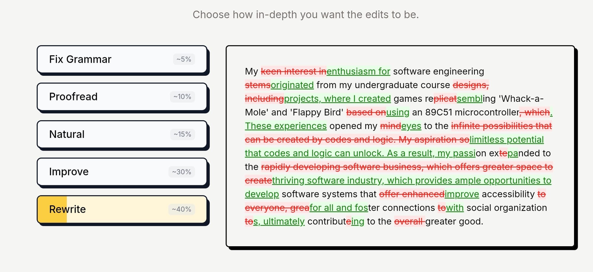 image showing editGPT's modes of editing
