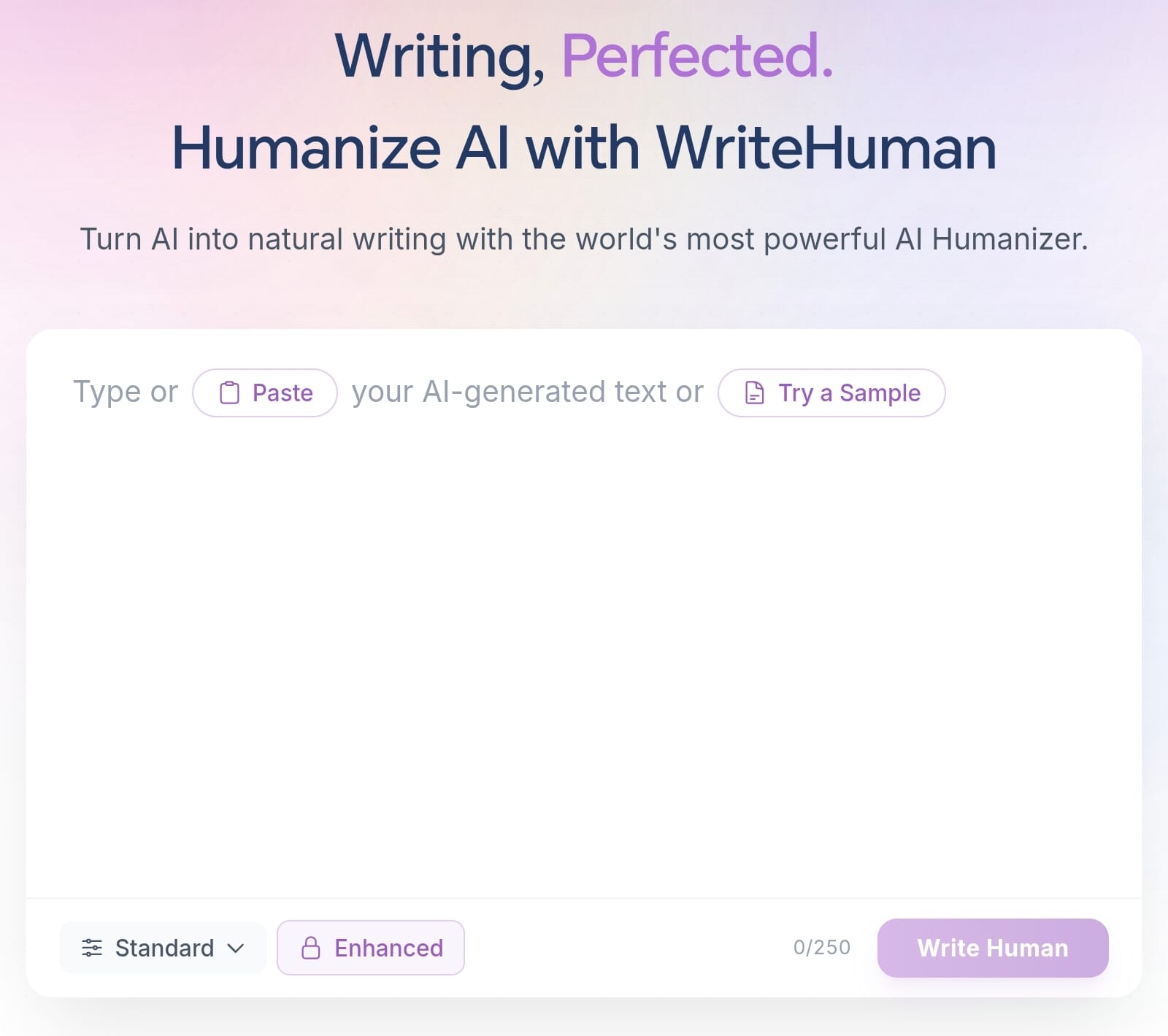 Image showing WriteHuman homepage