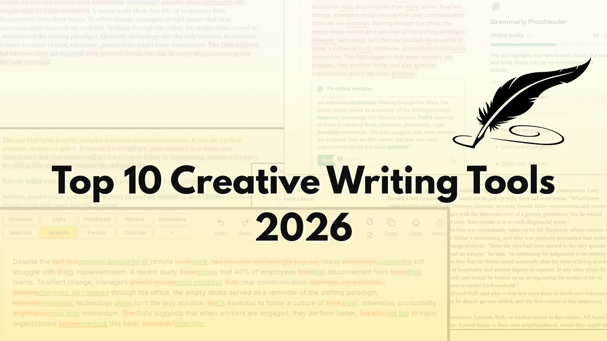 An image showing the 10 best creative writing tools in 2026