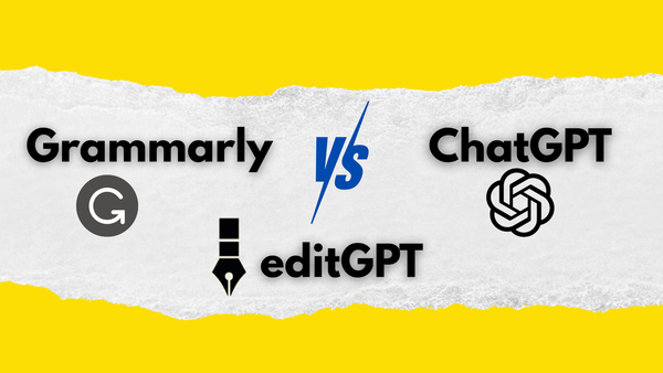 Header image showing the logos of grammarly vs chatgpt vs editgpt writing assistant