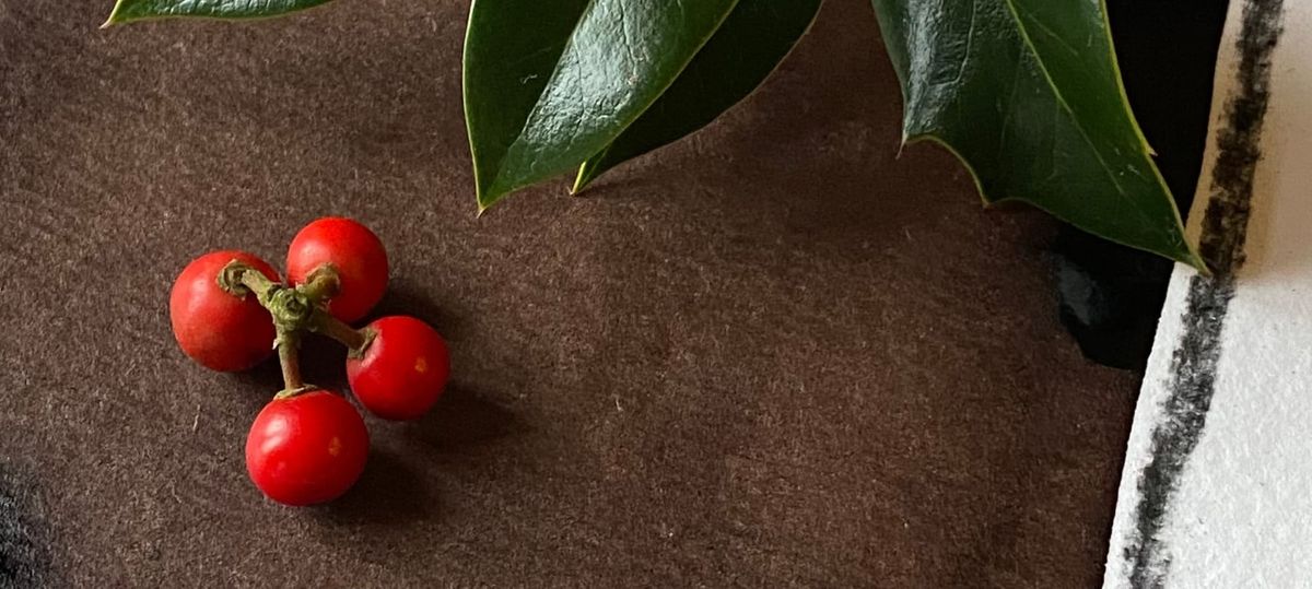red berries; brown ink