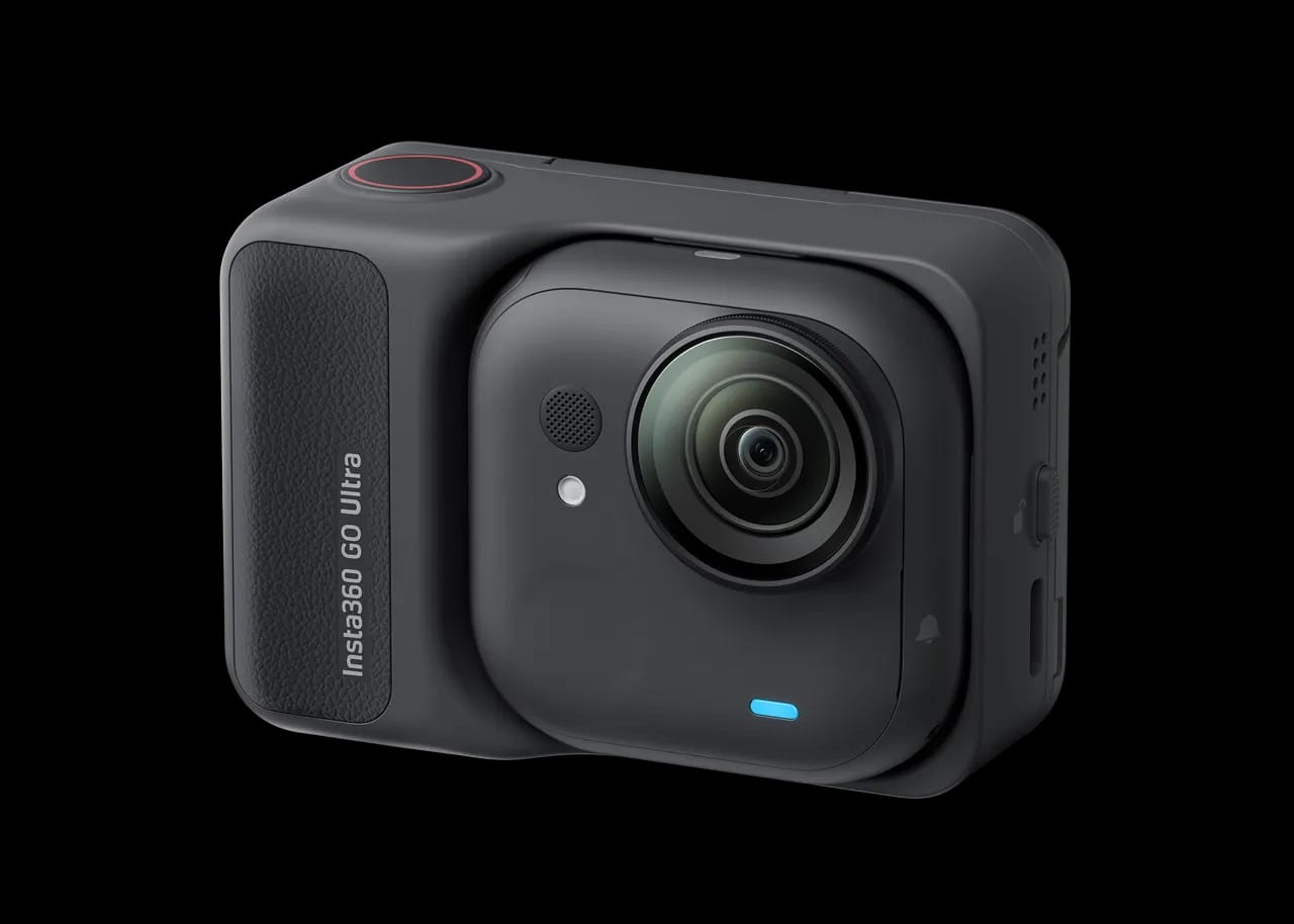 Front view of the Go Ultra camera with a black background.