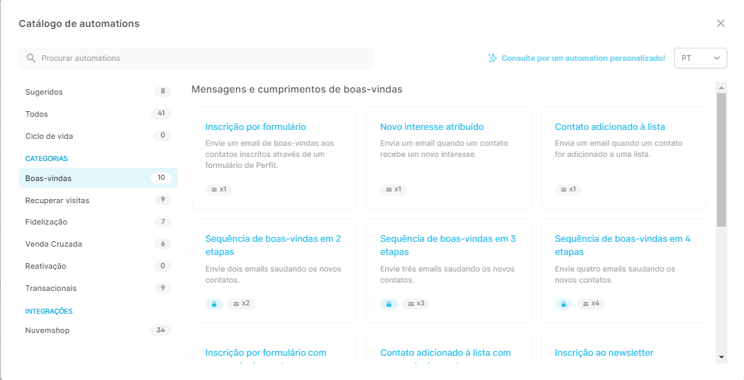 Boas- vindas catálogo de automações da perfit