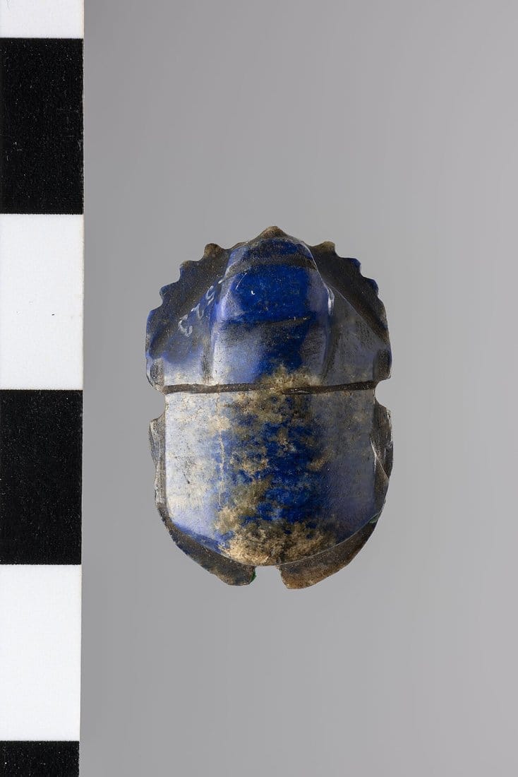 Hawk-headed scarab amulet carved from lapis lazuli, ancient Egyptian, Museo Egizio collection in Turin