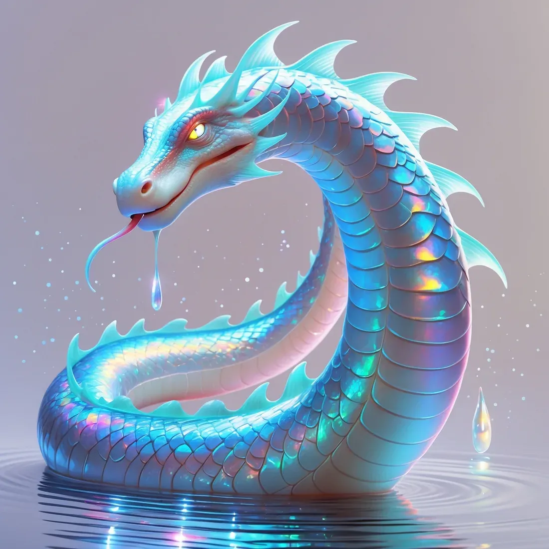 Serpentine creature rendered in opalescent blue and violet scales with a pearlescent sheen