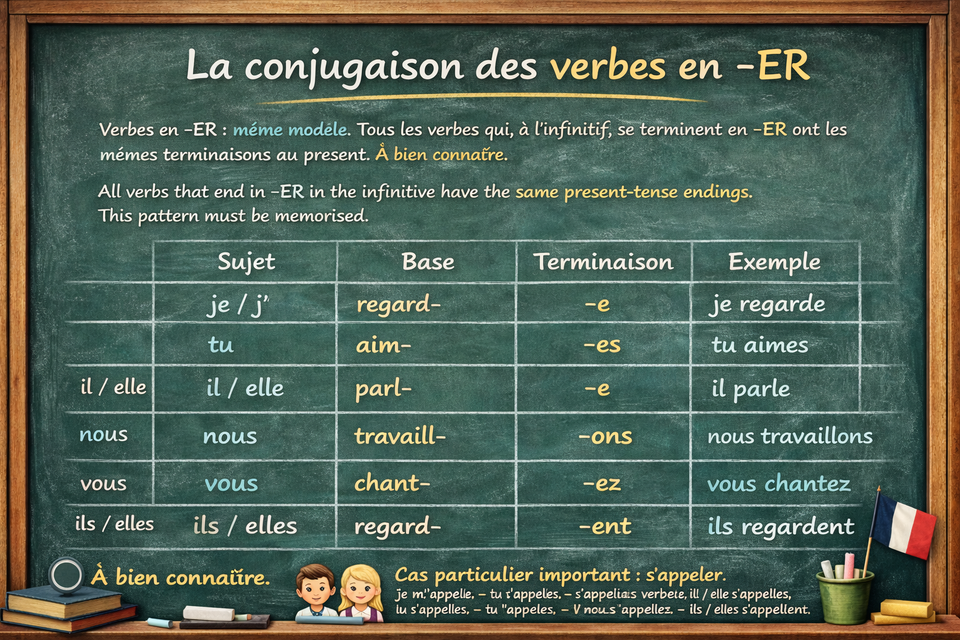 La conjugaison des verbes en -ER (Présent) - French -ER Verb Conjugation (Present Tense) (Level A1)