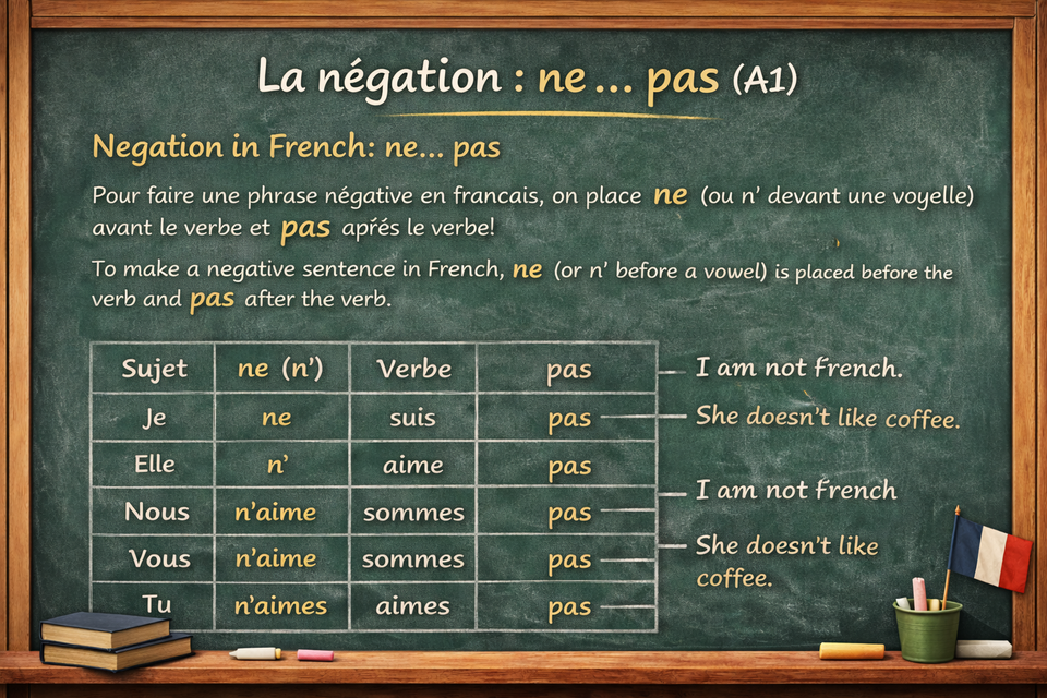 La négation : ne… pas - French negation: ne… pas (Level A1)