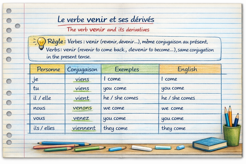 Le verbe venir et ses dérivés au présent - Le verbe venir et ses dérivés au présent (Level A1)