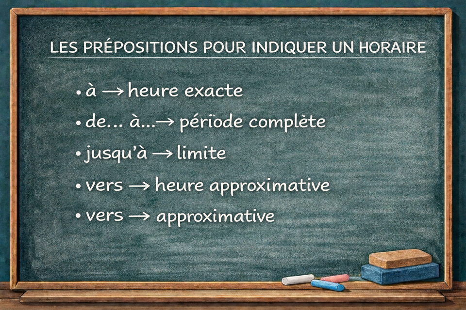 Les prépositions pour indiquer un horaire - Prepositions to indicate a time (level A1)