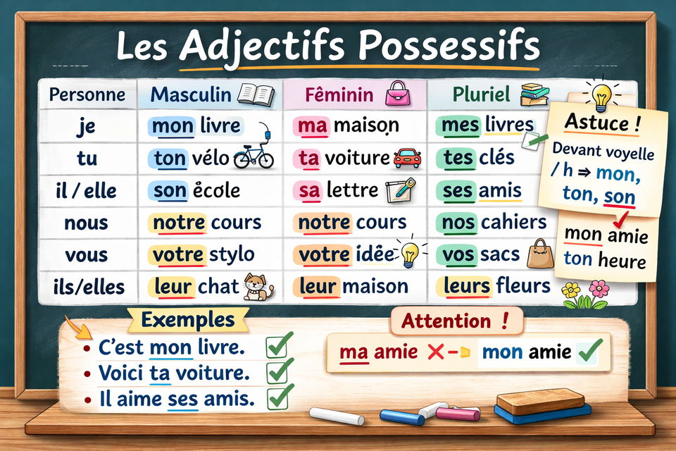 Les adjectifs possessifs - Possessive adjectives (Level A1)