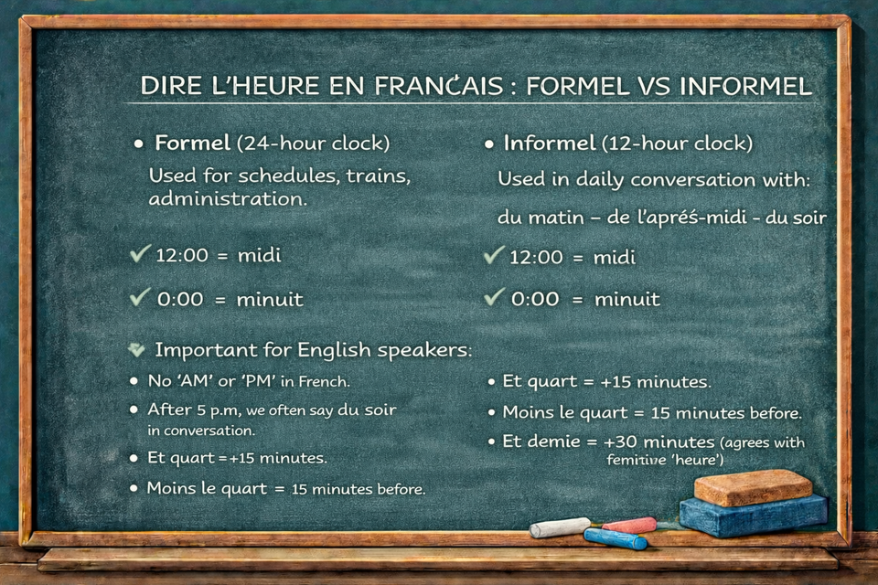 Dire l’heure en français : formel vs informel - Telling time in French: formal vs informal (Level A1)