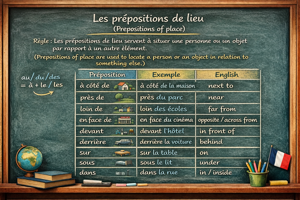 Les prépositions de lieu (localisation) - Prepositions of place (Level A1)