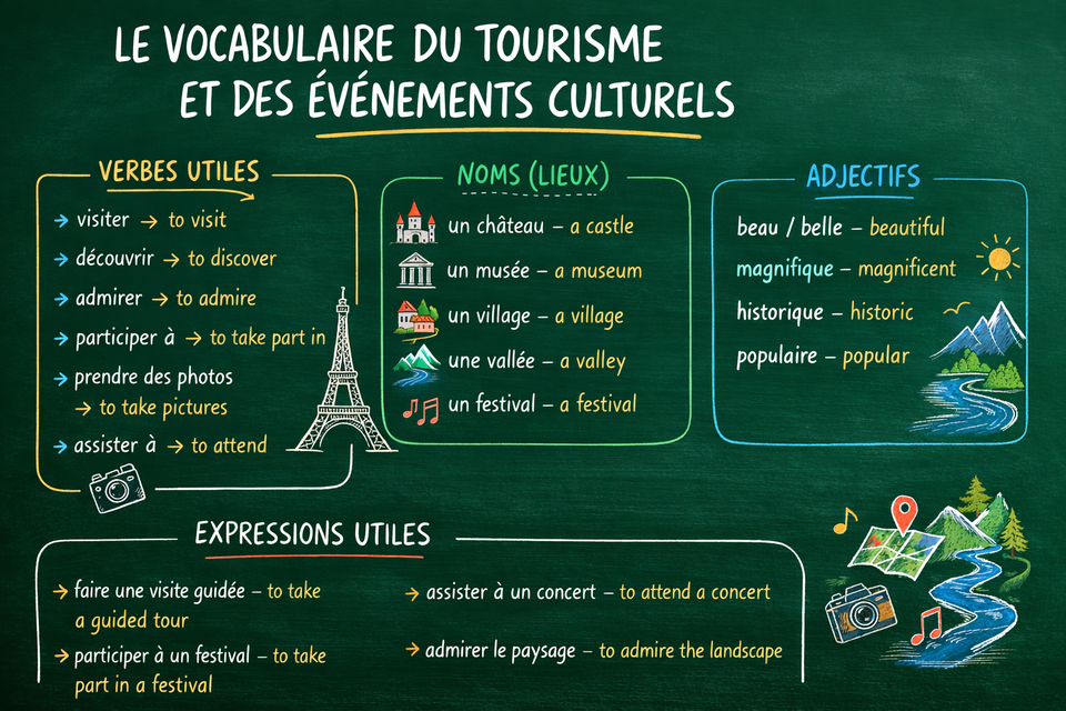 Le vocabulaire du tourisme et des événements culturels - The vocabulary of tourism and cultural events (Level A1)