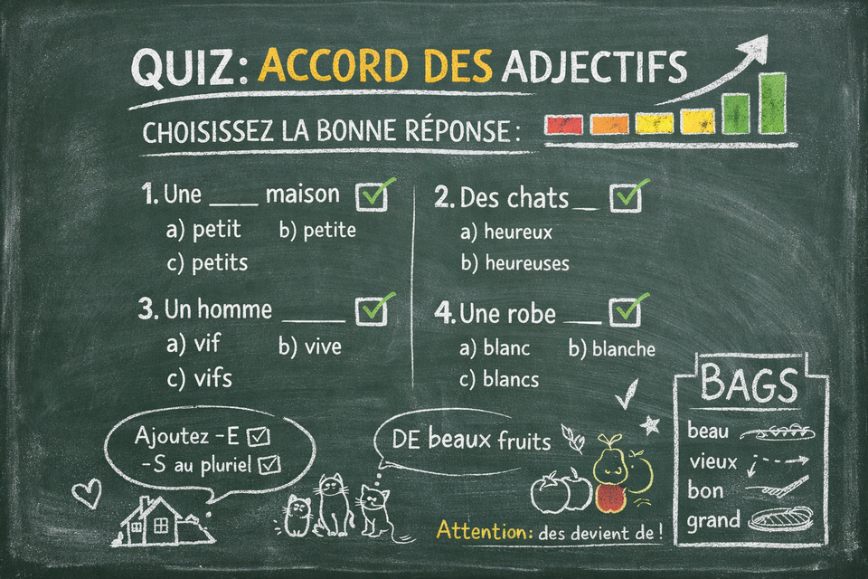 L’accord et la place des adjectifs - Agreement and position of adjectives (Level A1)