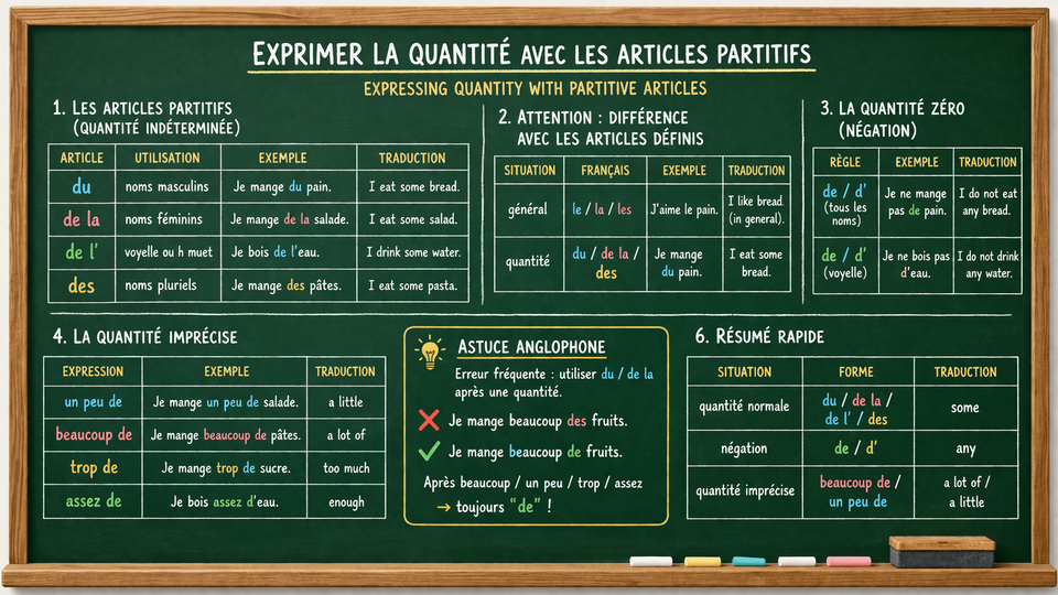 Exprimer la quantité avec les articles partitifs - Expressing quantity with partitive articles (Level A1)