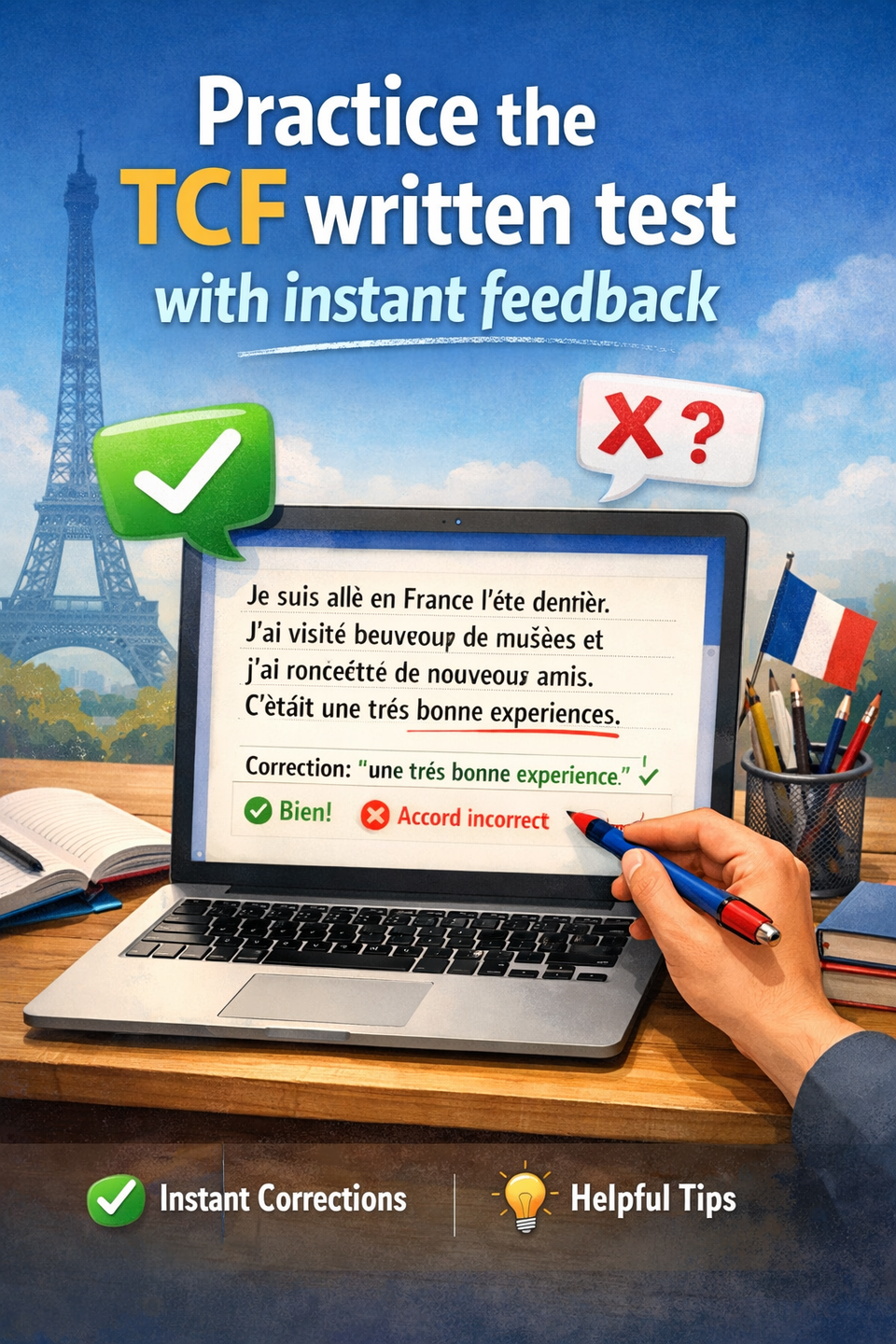 Practice the TCF written test with instant feedback (test version)