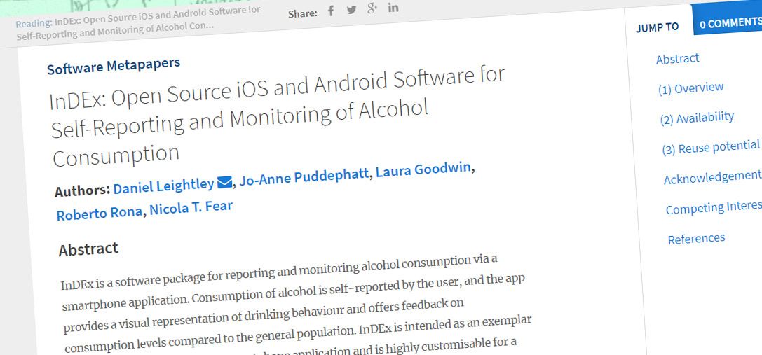 InDEx: Open Source iOS and Android Software for Self-Reporting and Monitoring of Alcohol Consumption