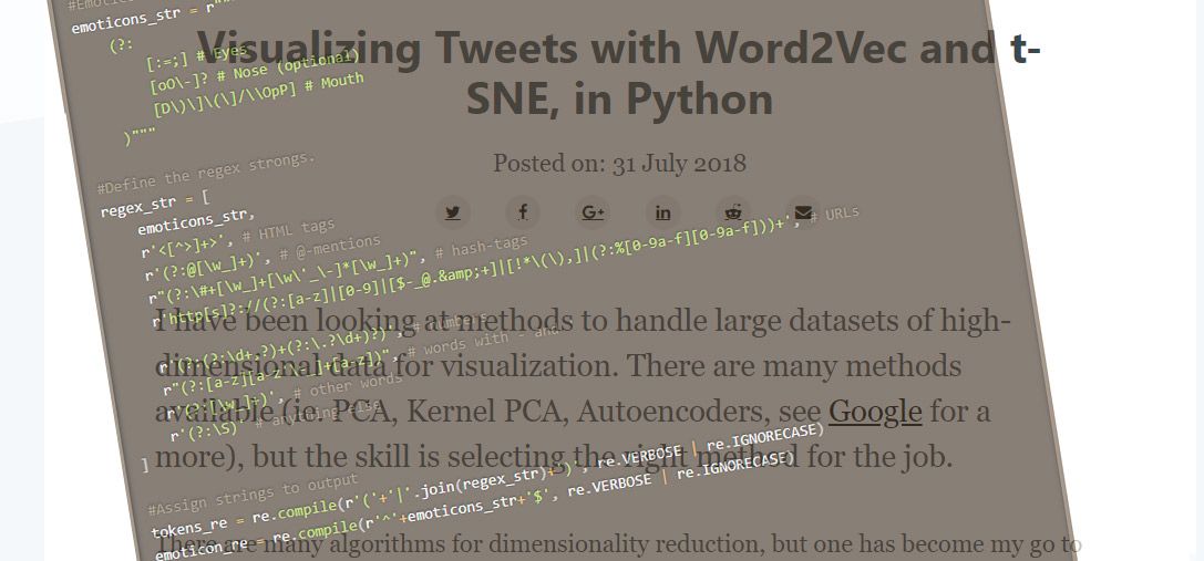 Visualizing Tweets with Word2Vec and t-SNE, in Python