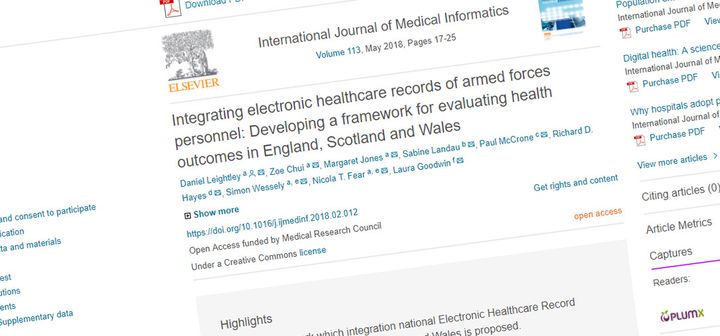 Integrating electronic healthcare records of armed forces personnel: Developing a framework for evaluating health outcomes in England, Scotland and Wales