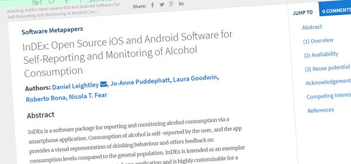 InDEx: Open Source iOS and Android Software for Self-Reporting and Monitoring of Alcohol Consumption