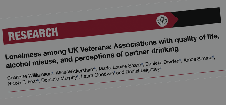 Just Published: Loneliness Among UK Treatment-Seeking Veterans: Associations with Quality of Life, Alcohol Misuse and Perceptions of Partner Drinking