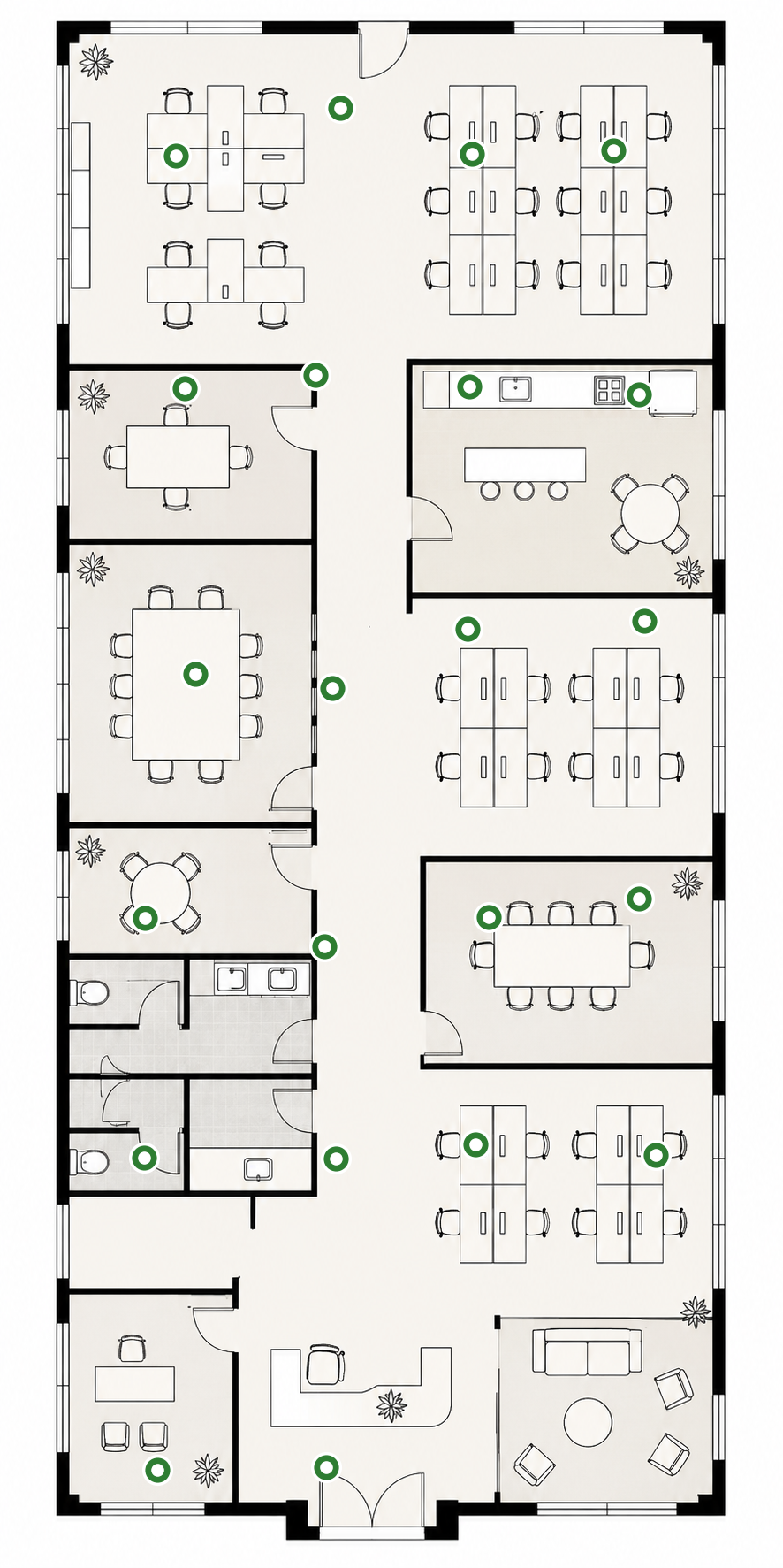 Beacons distributed across the floorplan