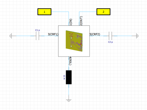 Integration of the 3D model with the circuit schematic in CST Studio Suite.
