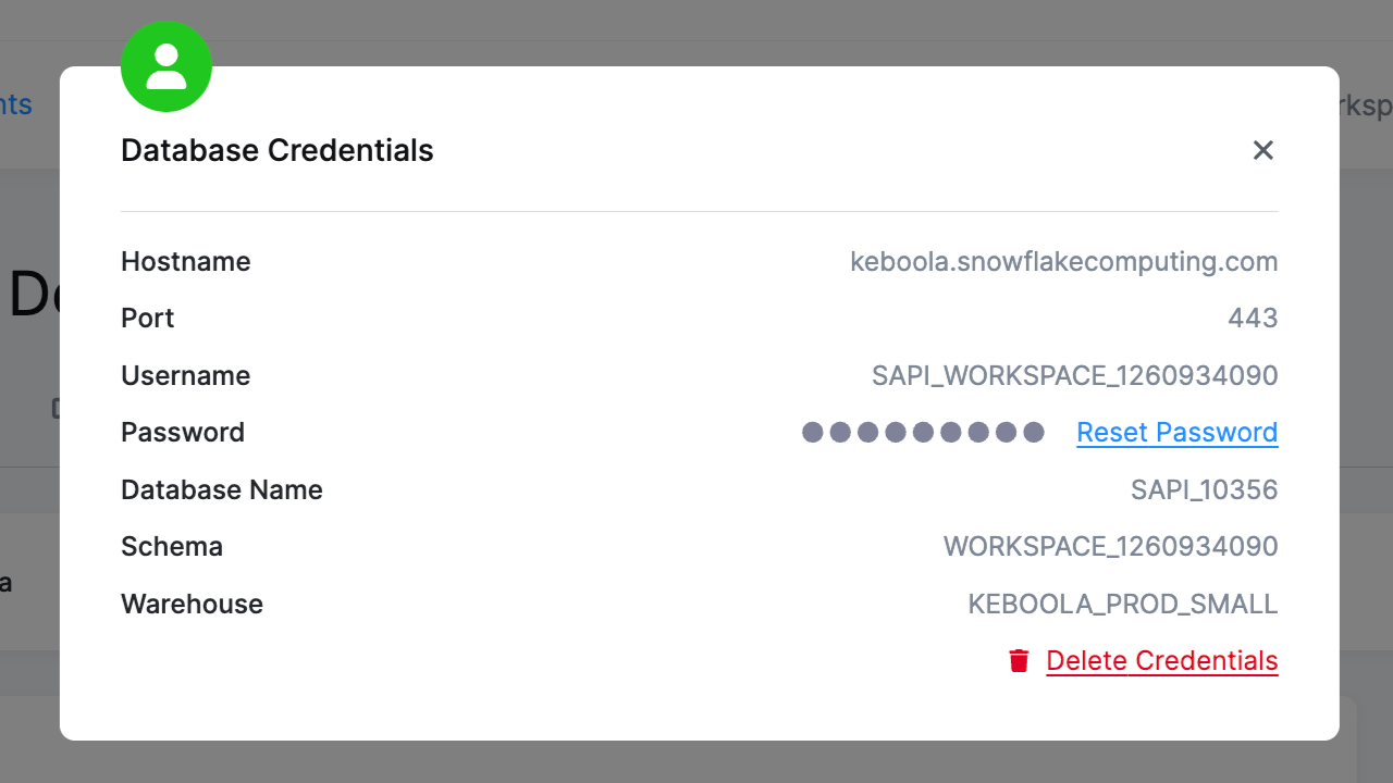 New Writer Credentials Modal for Keboola-Provisioned Databases