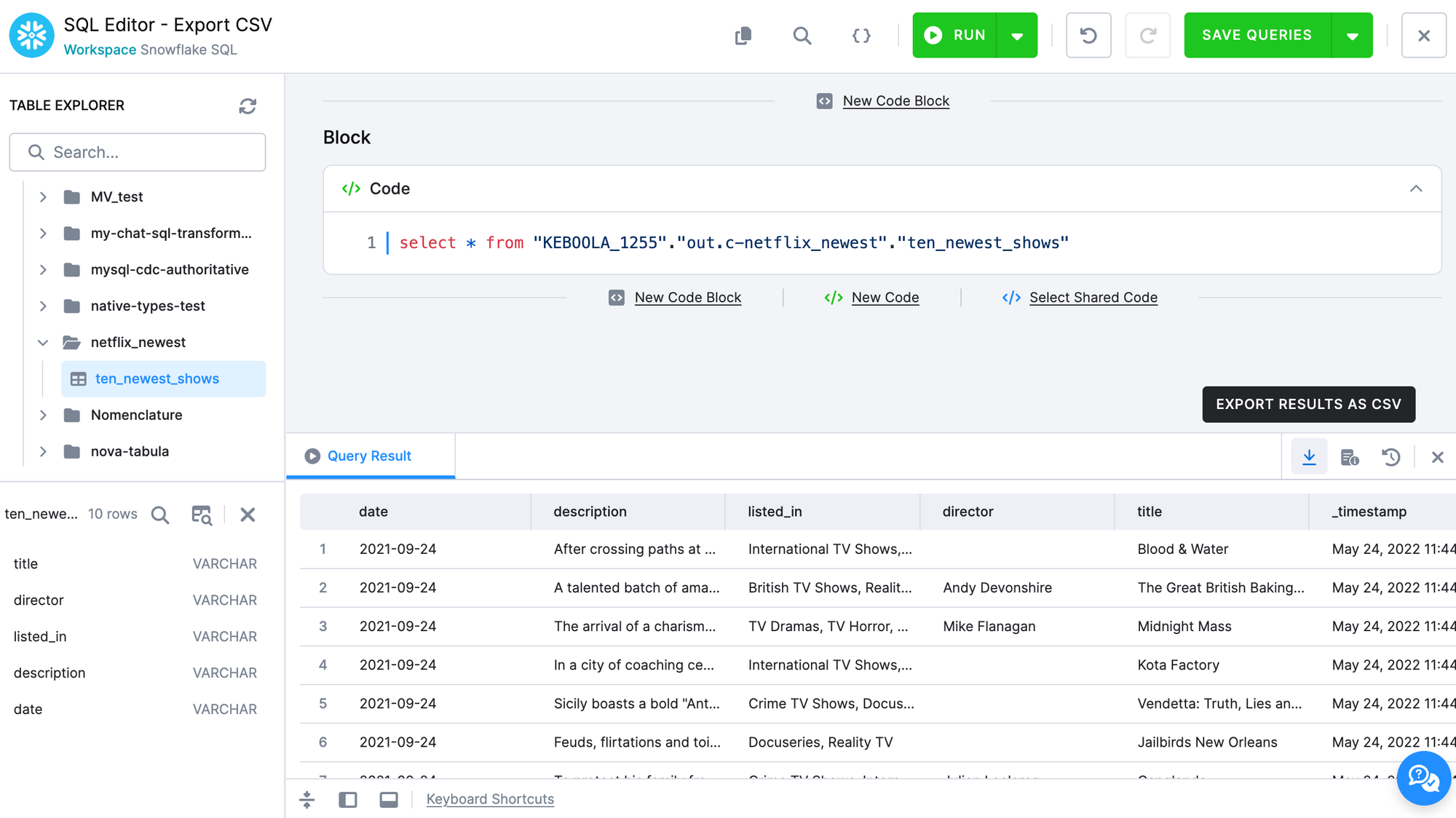 Export Query Results from SQL Editor