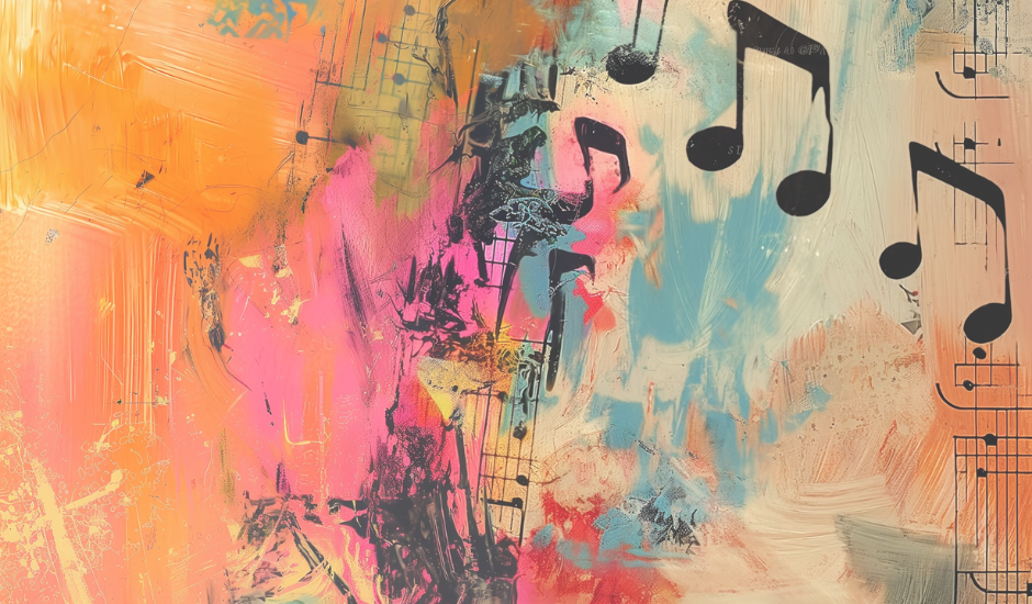 A digitally painted image of music notes
