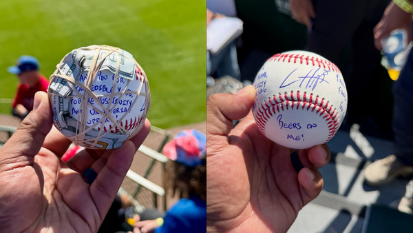 This Baseball Player Tosses Fans A Ball Wrapped In Beer Money