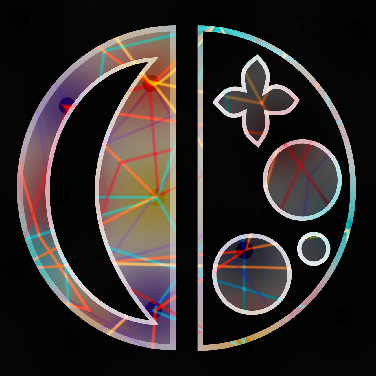 Round doors with colorful lines and shapes.