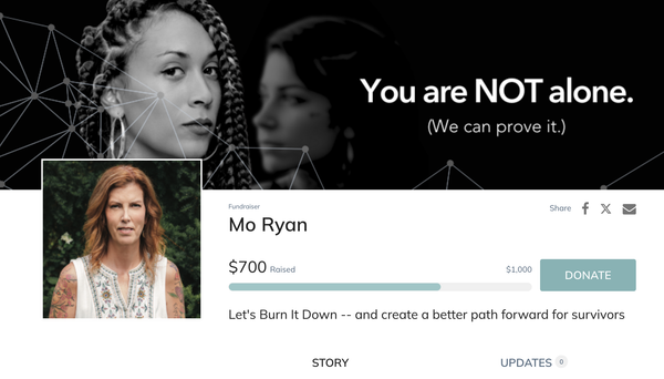 An image of a Black woman next to the words You are not alone, we can prove it. Underneath is a photo of a white woman. It says Mo Ryan, and there is a fundraising graphic