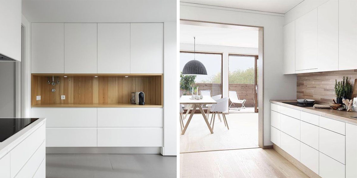 주방 벽의 우드 타일