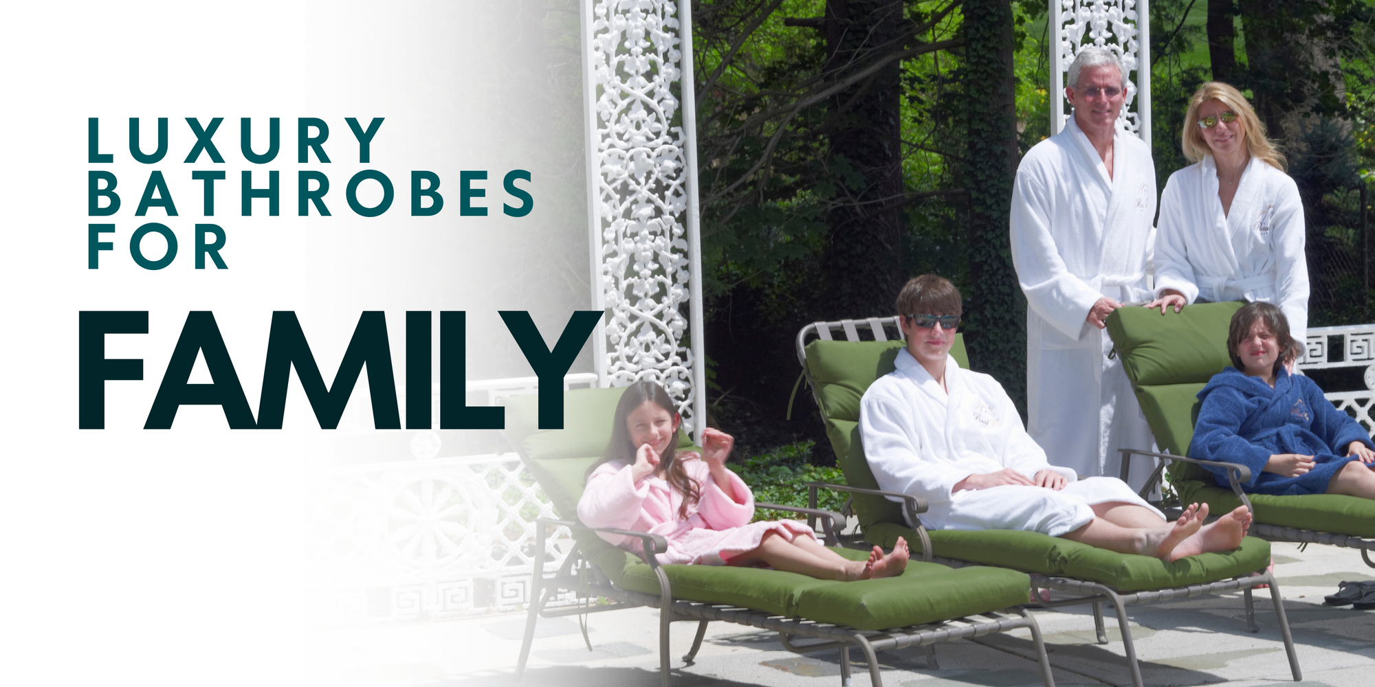 A family wearing Raul E New York luxury bathrobes