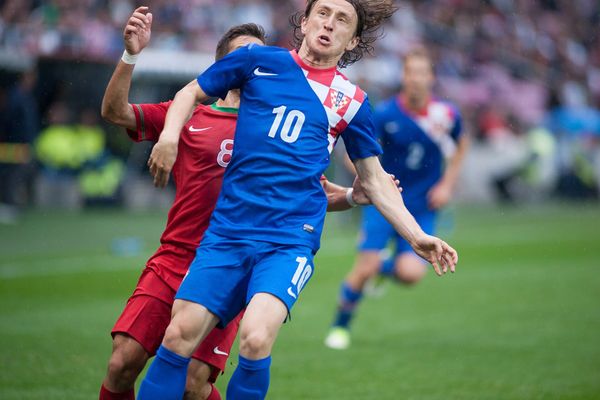 Luka Modrić playing for Croatia against Portugal, 2013