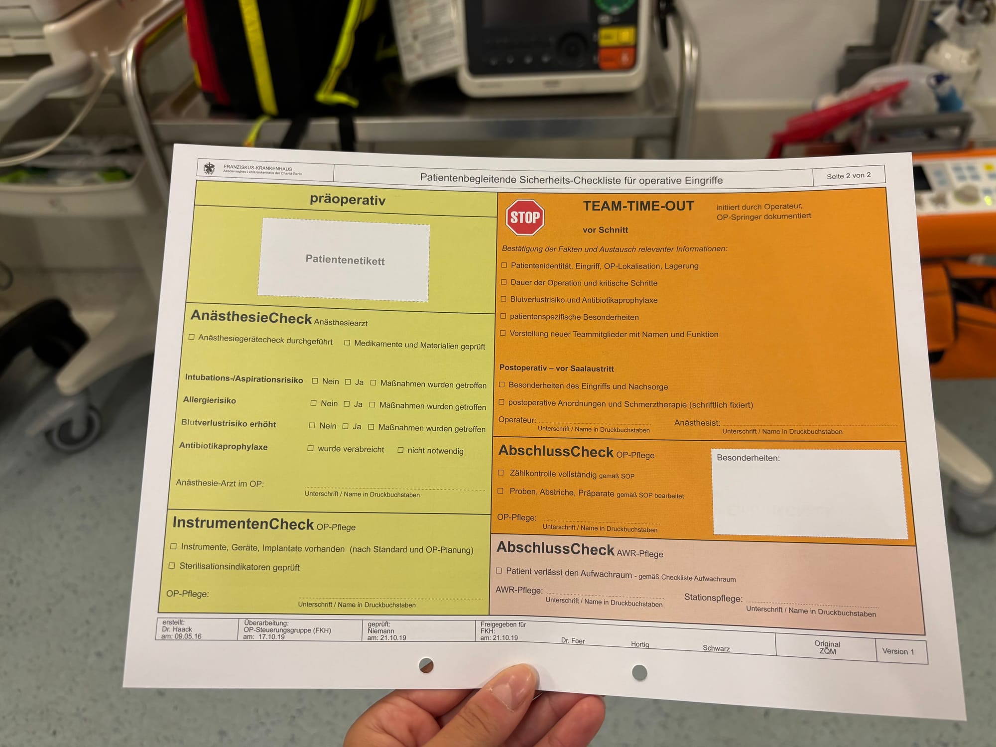Anästhesie-Check der Sicherheits-Checkliste für operative Eingriffe.
