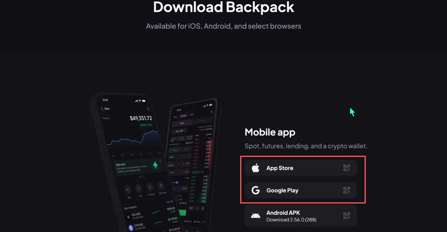 Backpack 交易所 iOS 下载页面 香港地区 App Store 列表