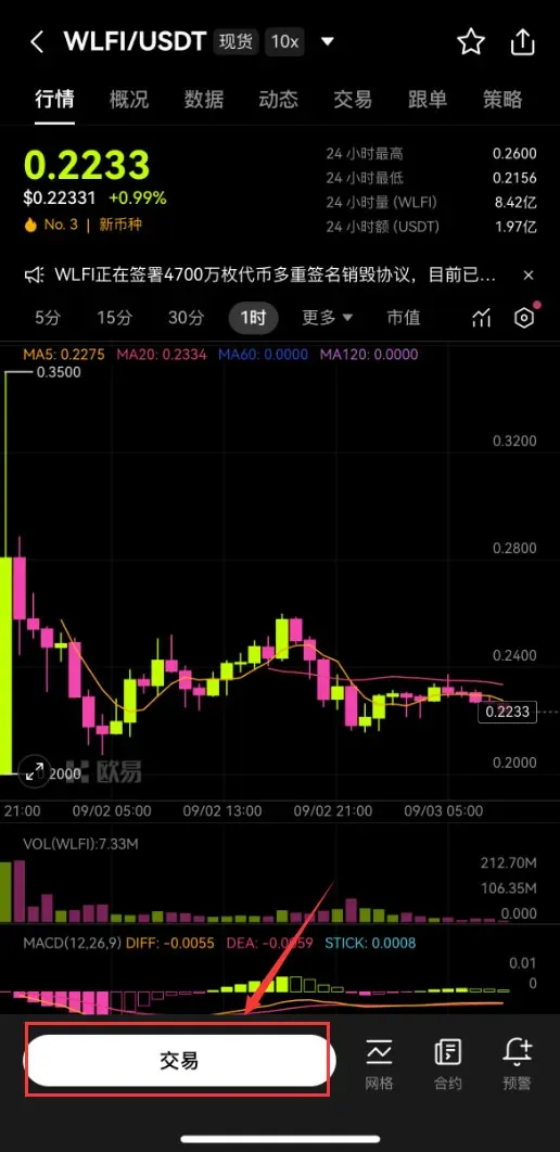 Limit order screen where you enter price and amount, then click “Buy WLFI”