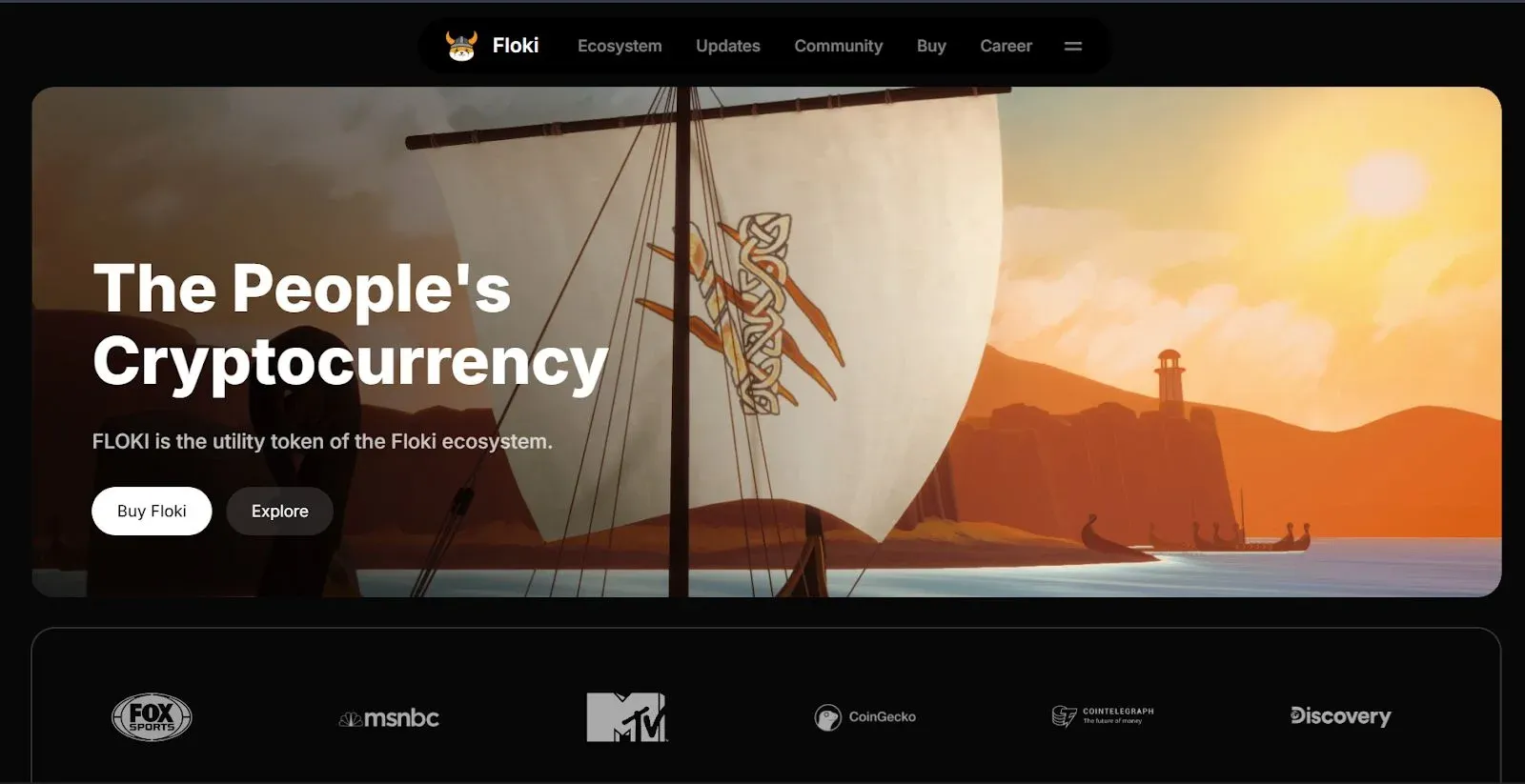 Floki Inu token logo with a cartoon Shiba Inu illustration