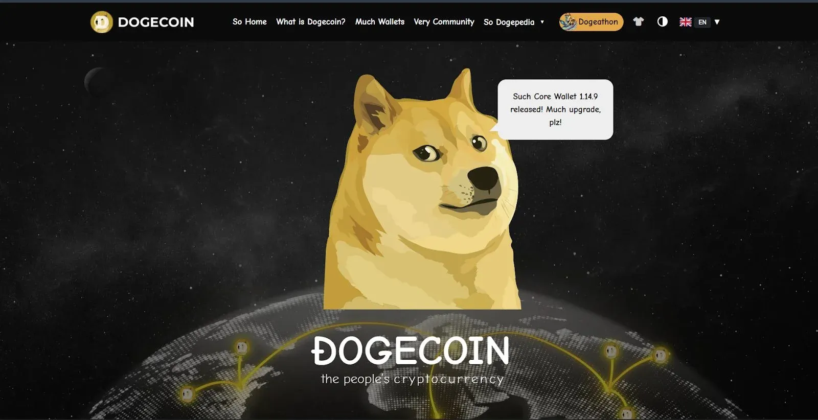 Dogecoin logo with cartoon Shiba Inu mascot